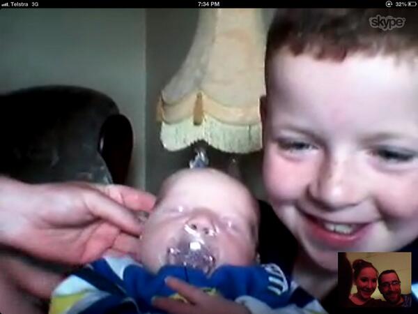 PodgeBannon's tweet photo. Great skypin the new member of the family ill cuz Kyle and big brother Evan and the Barron clan ! http://t.co/xYCzc6u8cp