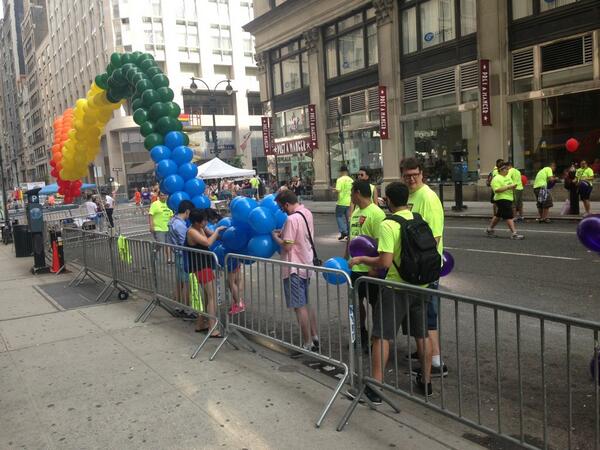 Volunteers assembling the #ballon arch for the NYC Pride #march #rain2rainbows