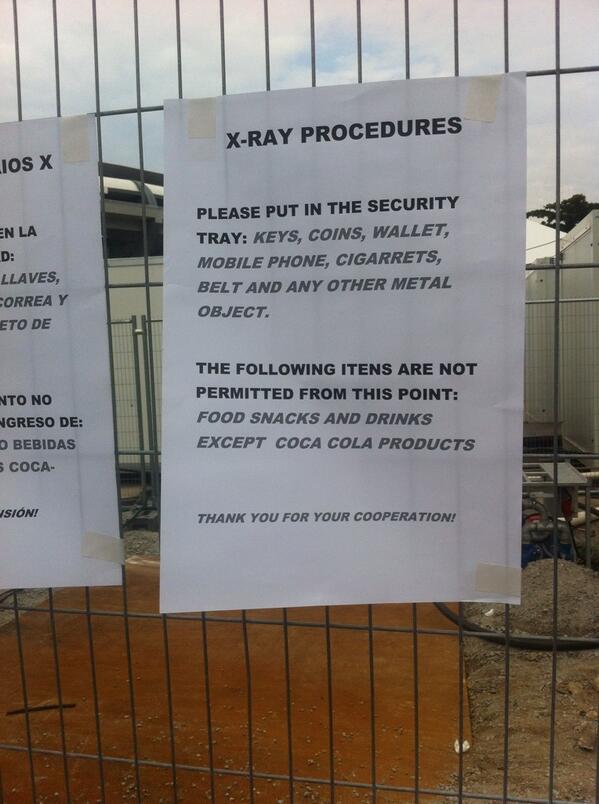 Guymowbray's tweet photo. FIFA at work. "..except Coca Cola products" http://t.co/XiF80trHHd