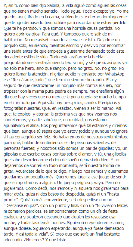 SergioCarrion's tweet photo. Y, sin ti, como bien dijo Sabina, la vida siguió como siguen las cosas que no tienen mucho sentido. http://t.co/8cbvnSP9C6
