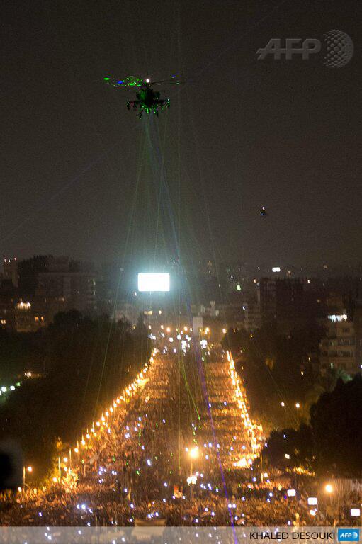 lasers dazzling a government helicopter during egyptian protests against mosri