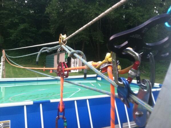 Practicing some high angle rescue over the pool #tyroleantraverse #lumberjacklife
