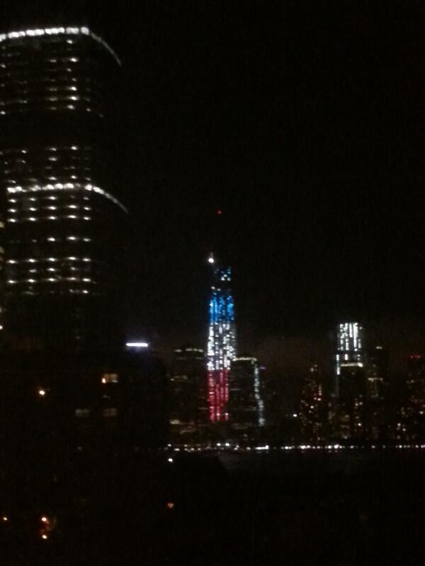 the_LOBSTA's tweet photo. Nothing like seeing the freedom tower lit up red white and blue out your apartment window. #America http://t.co/RBQeQfcQJ1