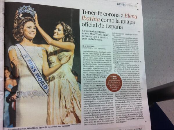 MissWorldSpain's tweet photo. La elección de Elena Ibarbia @MissWorld_Spain hoy en @abc_es http://t.co/0vUyNjvWTt