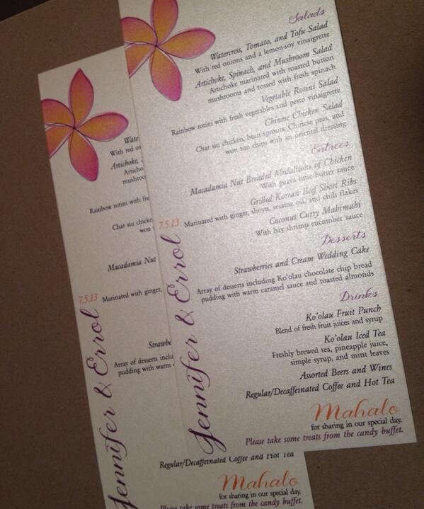JasperDesignco's tweet photo. matching plumeria menus! http://t.co/Y7GmNS3Uvw