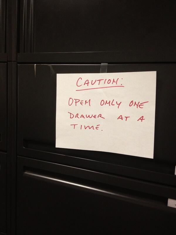 ElizabethBrydge's tweet image. Feeling embarrassed that I'm the reason this sign exists #internproblems #watchoutforfallingfilecabinets