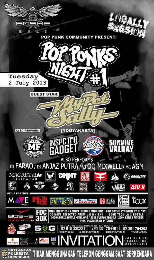 #PopPunksNight1 Tonight <a href="/BOSHEVVIPbali/">BOSHE BALI</a> W/ <a href="/MyPetSallyRawk/">MY PET SALLY</a> <a href="/TheRolic/">THE ROLIC</a> <a href="/inspctor_gadget/">Inspector Gadget</a> @magicflamebali <a href="/SurviveValday/">Survive Valday</a>