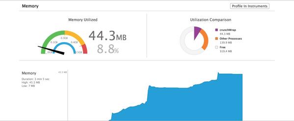 theashbhat's tweet image. Really bad memory leak LOL. #xcode5 has some benefits