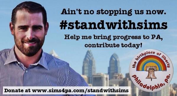 BrianSimsPA's tweet photo. #StandwithSims Help bring progress to #Pa! Contribute today: http://t.co/JO3zUZUza9 #DOMA #LGBT #topprog #P2 #LGBT http://t.co/eDcRqgJIxK