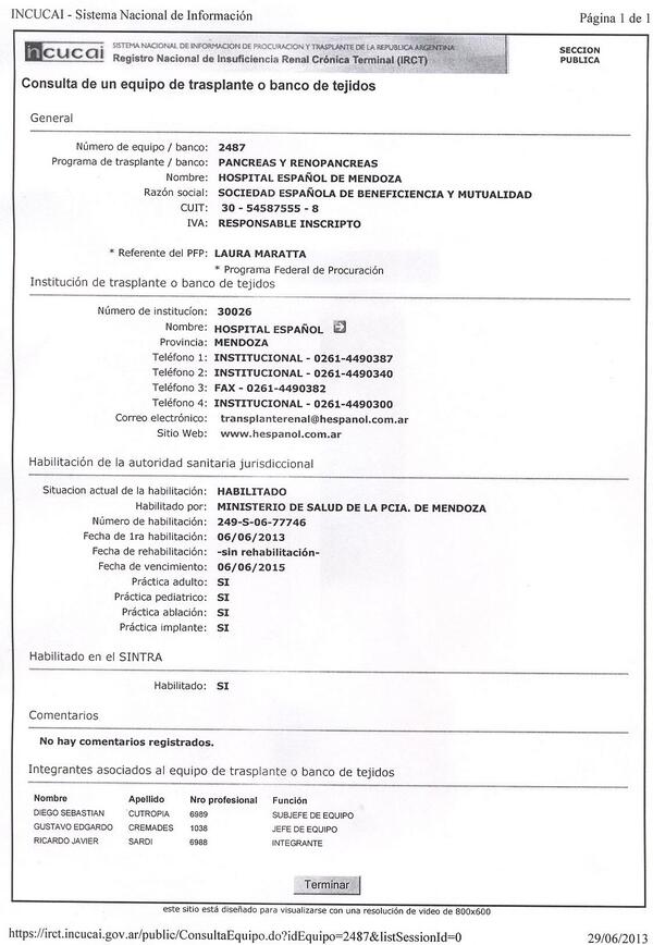 hespanol's tweet photo. Con agrado comunicamos que nuestro Hospital ha sido habilitado como Centro de Trasplantes Renopancreáticos. http://t.co/RflVDAdf7I