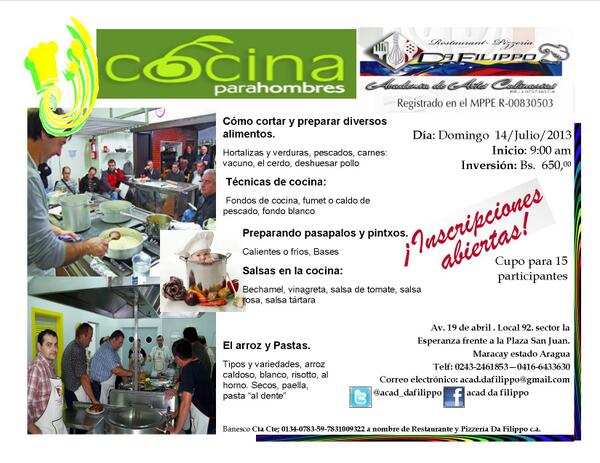 ACAD_DAFILIPPO's tweet photo. @JoseManuelct @b_gastronomica @AprovechaMCY Los invitamos a participar en el curso práctico Cocina Para Hombres http://t.co/Q2c2oQ8Xxc