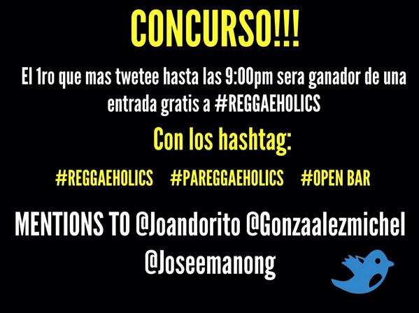 JDeventsrd's tweet photo. CONCURSOOOOOO!!! APROVECHEN ULTIMO CONCURSO DE #REGGAEHOLICS http://t.co/fgu33Q6BMT