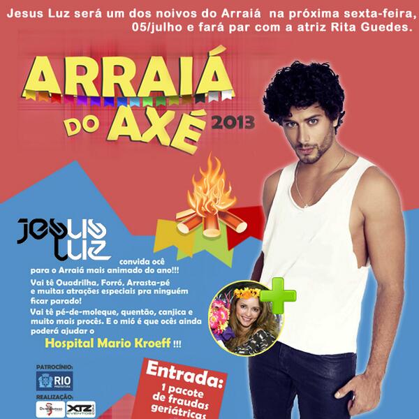 JesusLuzFans's tweet photo. News: @JesusLuz1 será um dos noivos do “Arraiá do Axé” na próxima sexta-feira, 5, e fará par com a atriz Rita Guedes http://t.co/YX6aIbaGC3