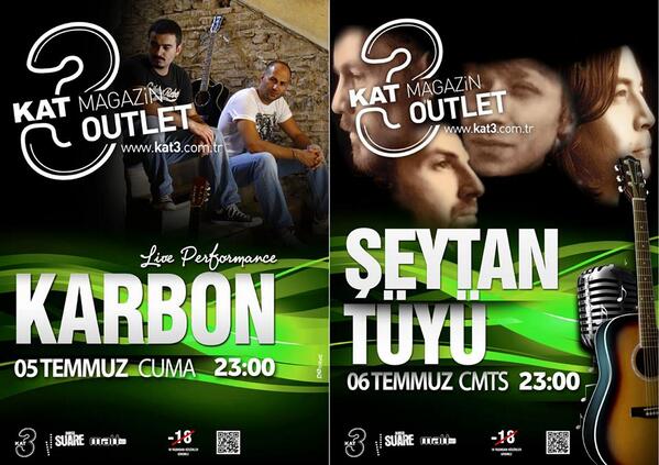 Kat3 sahnesinde bu haftasonu cuma günü Karbon, cumartesi ise Şeytan Tüyü var... Çıkın çıkın gelin...