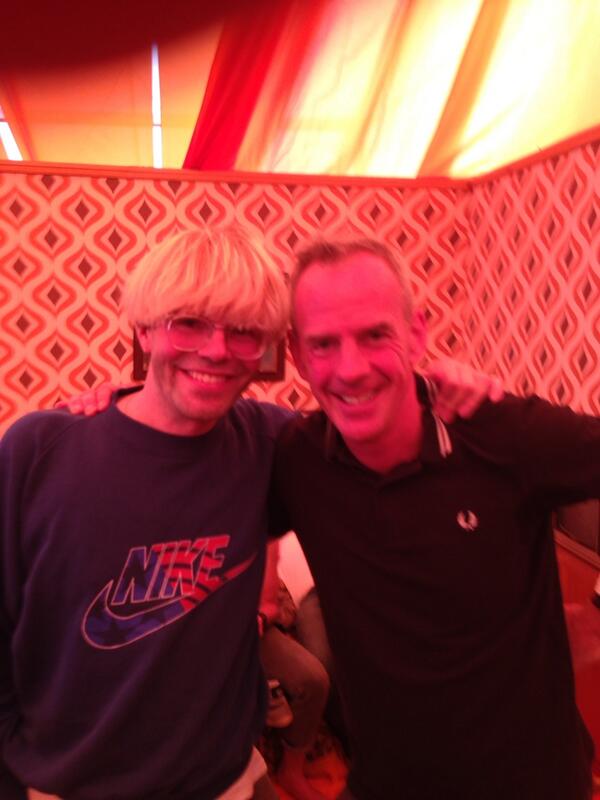 Tim_Burgess's tweet image. One last photo I just found from the other day - with Norman Cook. I was doing a warm up DJ set for him