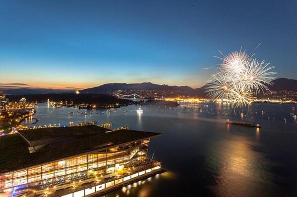 DestCanada's tweet photo. Canada Day Fireworks Celebration at Canada Place, BC. Photo by: Rishad Daroo Photography http://t.co/7c5mngzhyE