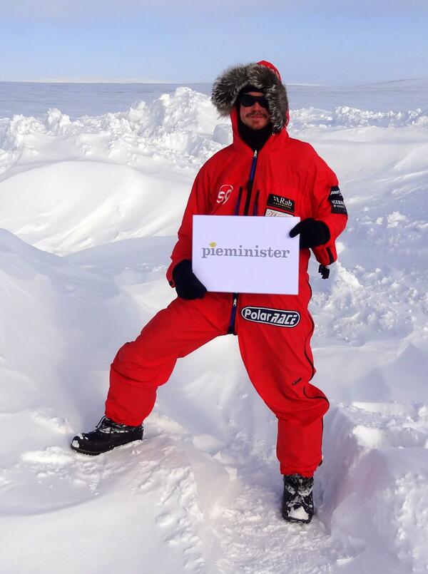 pieminister's tweet photo. Well done to Paul @MusingTraveller the North Pole racer that just came back from his expedition. His reward: pies! http://t.co/aIbvmrjV4Z