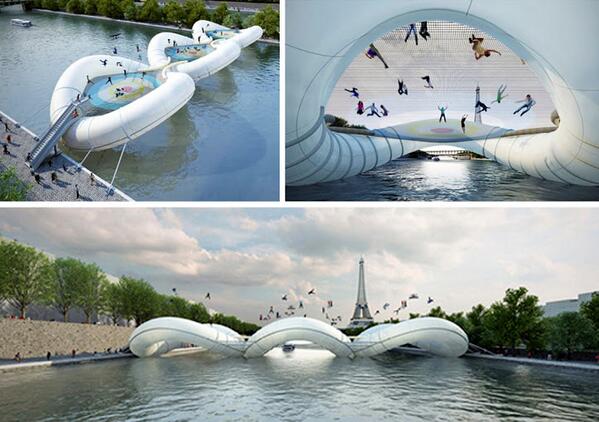 A bridge in Paris is made entirely by interconnecting three giant trampolines." <a href="/P_27Thiart/">Paula Thiart</a>