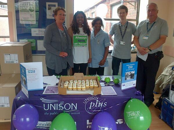 UNISONLGBT_SE's tweet photo. @unisontweets reps at East Surrey Hospital w cakes and cards for #NHS65 #surreyteam http://t.co/zro3NzmWAe