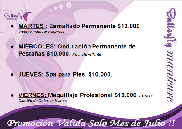 ButterflyManicu's tweet photo. Promocion valida solo para el mes de Julio!!!! Que el frio no te detenga! Manten tus manos y pies bellas todo el año http://t.co/mKuP6jg5xS