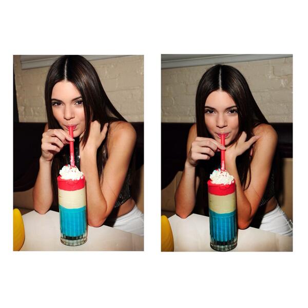 KendallJenner's tweet photo. loved this great colorful drink at Sugar Factory..it's almost the 4th! what are you guys doing for Fourth of July?! http://t.co/vJzJmVeths
