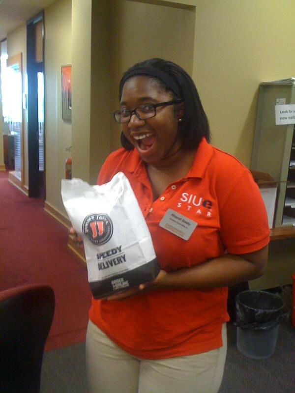 efillback's tweet photo. #2 Rhandi, Senior Edu. major loves Jimmy Johns! Best part: Jimmy Johns delivers to campus! #SIUETSH http://t.co/24FKSCNH2f