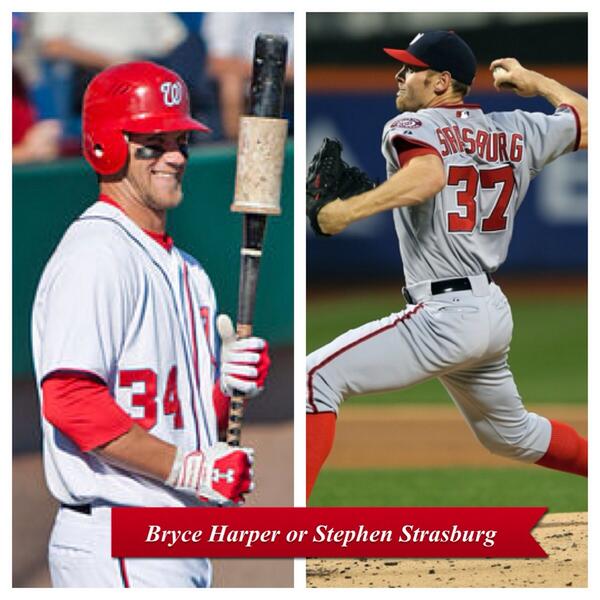 BattlesBaseball's tweet photo. #NationalsBattle 
Retweet for Bryce Harper
Favorite for Stephen Strasburg

⚾⚾⚾⚾ http://t.co/1Fv6zsbntp