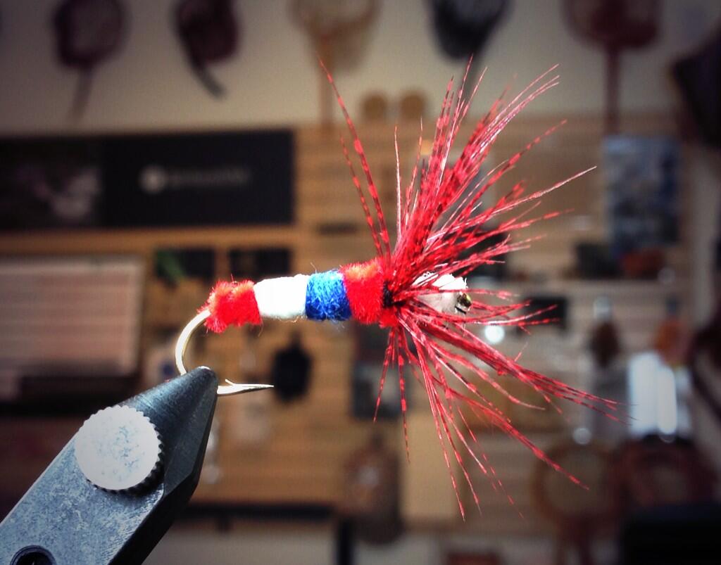 Tenkara fly for independence day red, white and blue