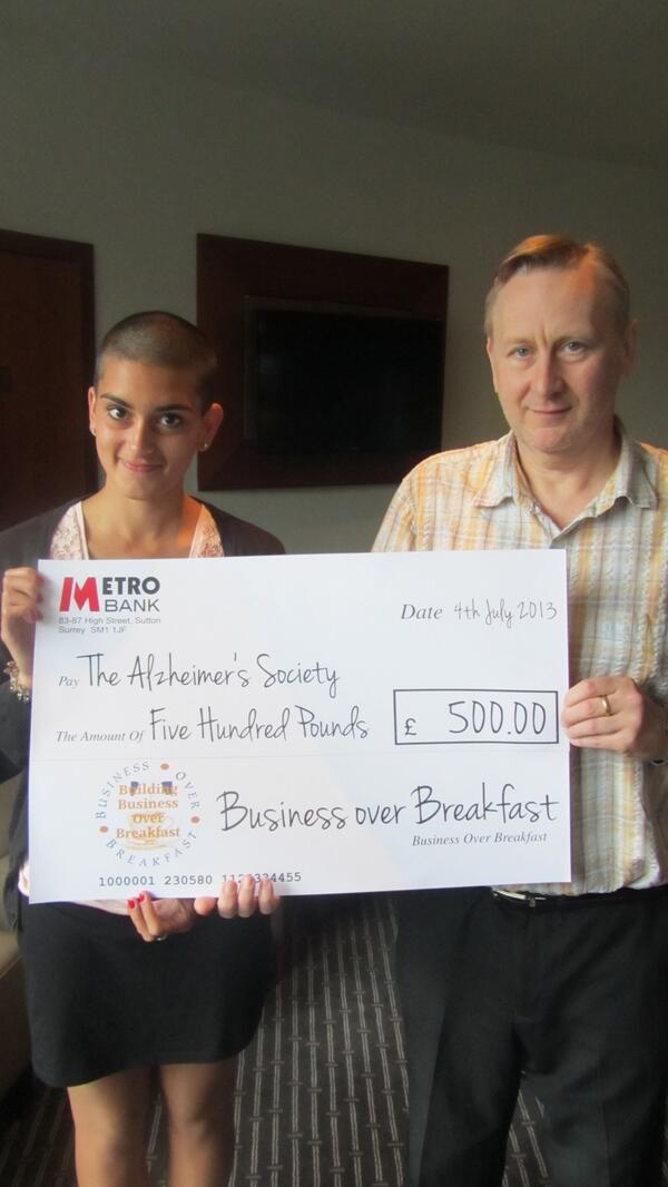 Thanks to Business over Breakfast for donation £500 for my daughters head shaving for Alzheimer's #businessnetworking