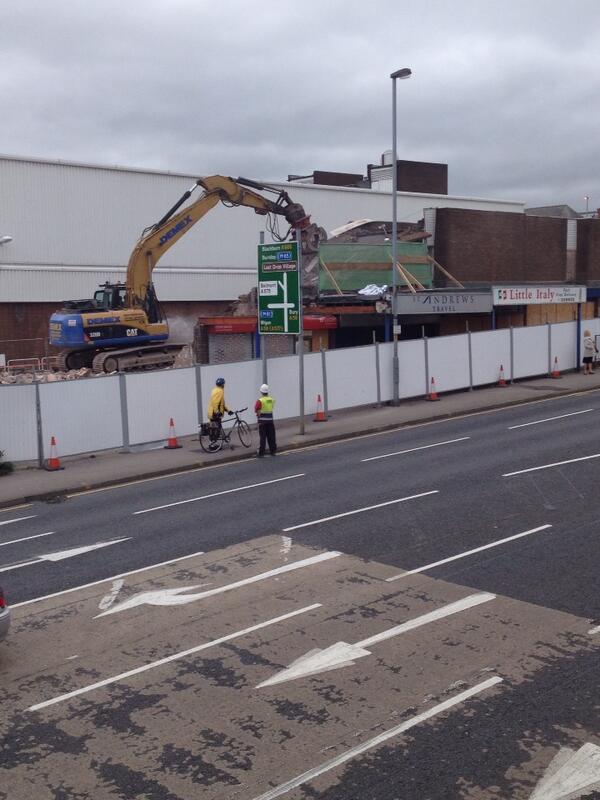 TobuttSports's tweet photo. End if an era. The old Tobutt Sports shop being demolished today... http://t.co/5X430BRJ2d