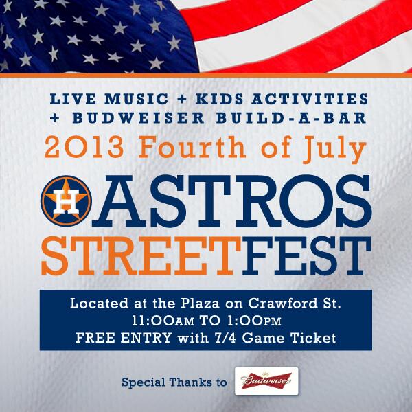 TODAY: 4th of July Street Fest on Crawford Street at #MMP! Street Fest from 11am to 1pm, #Astros-Rays at 1:10pm.