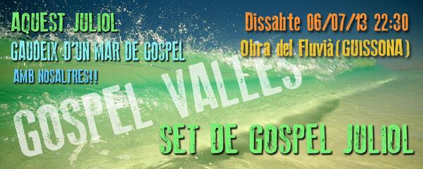 gospelvalles's tweet photo. Encara amb #SetDeGospel? Aquest dissabte sopar i concert a #Guissona. Organitza @KuartosdeSegle! No t'ho perdis! http://t.co/jpUOTdgOfV