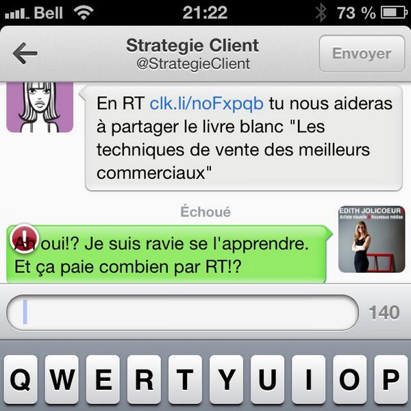 edithjolicoeur's tweet image. La fois que j'ai voulu faire une @crapules de moi, mais @StrategieClient ne me suivait pas! :/ #DMfail