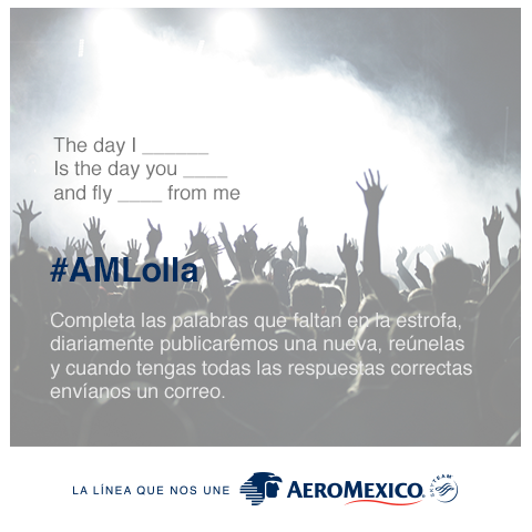Aeromexico's tweet photo. RT #AMLolla Canción 4 ✈  http://t.co/MJ1WQ33d81 http://t.co/UkGZZ8nrpy