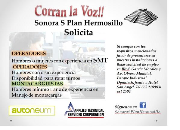 SonoraSPlanH's tweet photo. En Sonora S Plan Hermosillo, tenemos trabajo para ti. http://t.co/yhkxVCMtqf