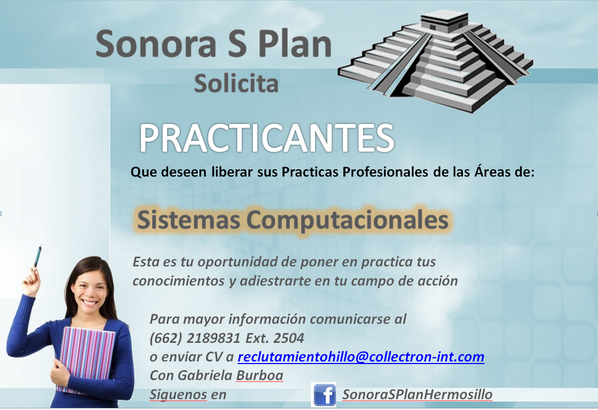 SonoraSPlanH's tweet photo. Sonora S Plan Hermosillo te abre las puertas para que puedas realizar tus prácticas profesionales. http://t.co/9hEMDBEkYE