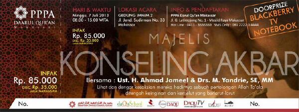 Info ticket Majelis Konseling Akbar Ahad, 7Juli'13 08.00Witta 0411-3636369
