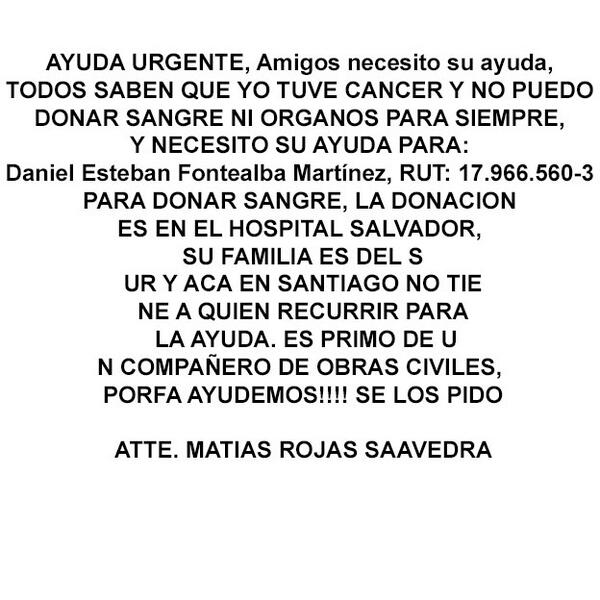matirojas's tweet photo. Ayuda donación de sangre porfa!! @TonkaTP @AtreveteUsach @biobio @Lafrangh @intrusoslared http://t.co/NLqOwKrcMQ
