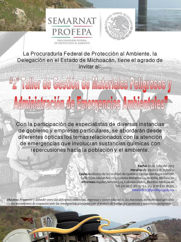 PROFEPA_Mich's tweet photo. #Profepainforma Participa Taller Gestión de Materiales Peligrosos y Admon de Emergencias Ambientales @reinaiglesias http://t.co/fIwQKJUL8d