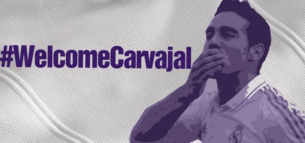 realmadrid's tweet photo. Dale la bienvenida a nuestro nuevo jugador Dani Carvajal usando el hashtag #WelcomeCarvajal http://t.co/USkhJklYsH