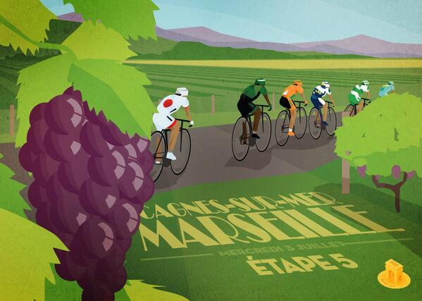 The breakaway's efforts didn't bear fruit. Unlike the vineyards they rode through. #TdF #Stage5 #DailyPoster