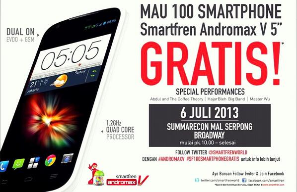 andromaxv's tweet photo. Ada yang mau??? #AndromaxV #SF100SmartphoneGratis @smartfrenworld http://t.co/FqamMNDJVB
