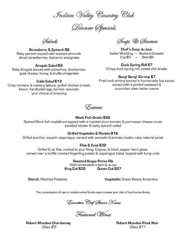 IVCCGolf's tweet photo. Weekend Dinner Features: come out and dine at IVCC! http://t.co/ut8NCivdsT