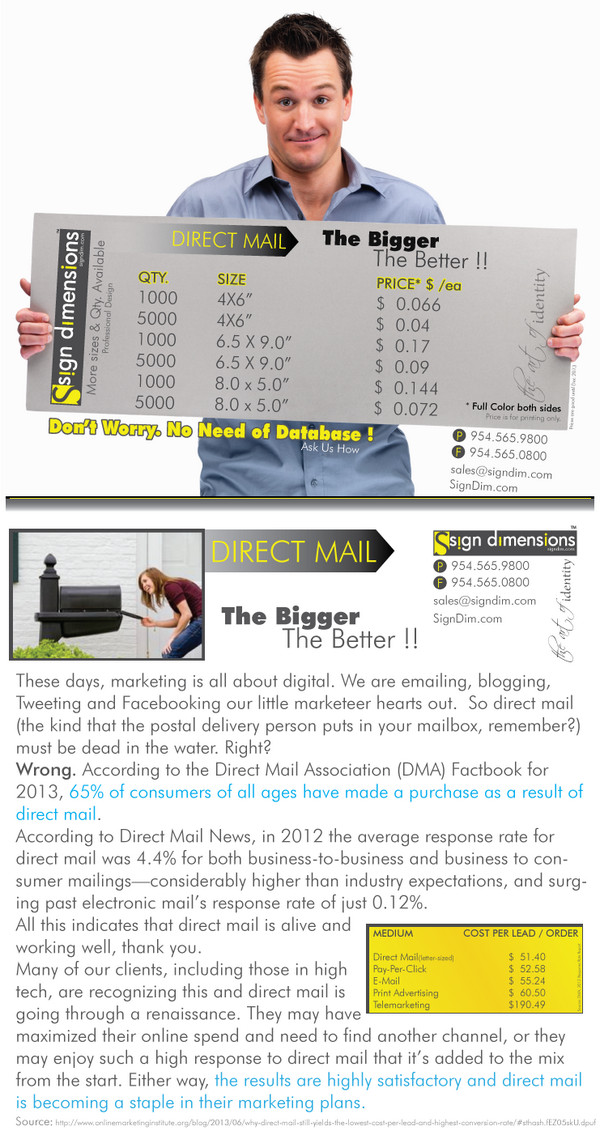 SignDimensions's tweet photo. It is time to Direct Mail !! / 954.565.9800 / sales@signdim.com http://t.co/VqSkDSL6Bd