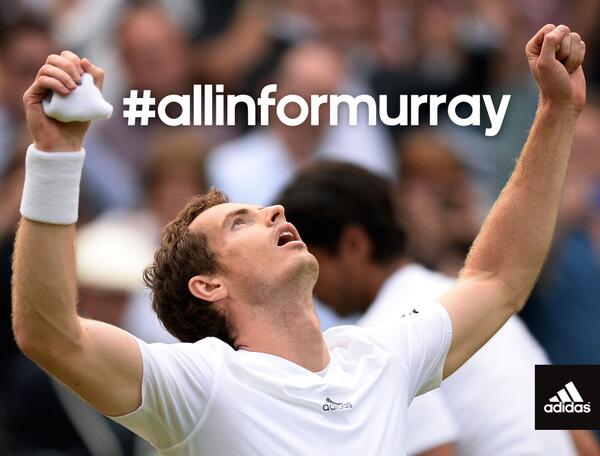 adidasUK's tweet photo. The roof, the roof, the roof is on fire! Take a bow @andy_murray now on to the #wimbledon final. #allinformurray http://t.co/ydJfbKFOvg