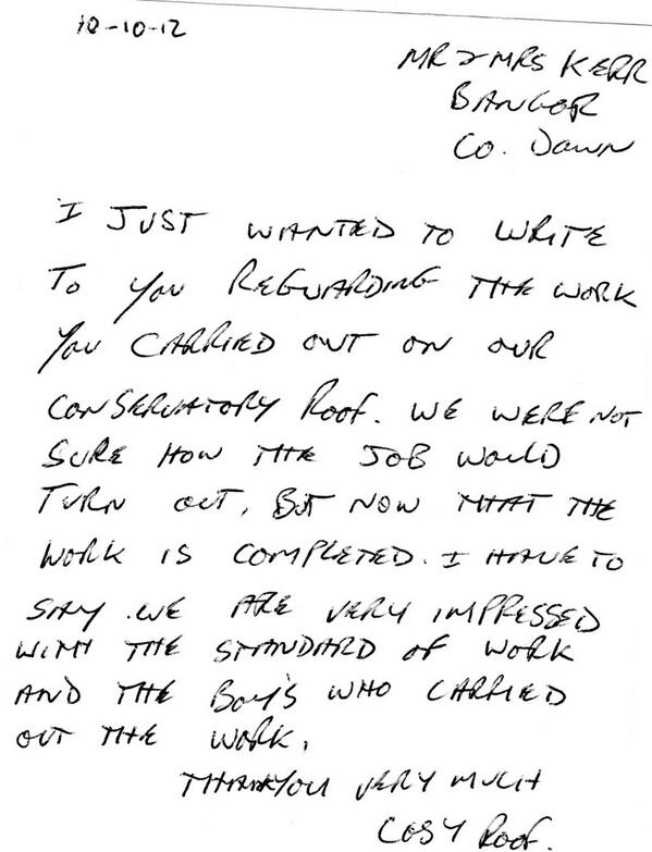 Cosyroof's tweet photo. Actual hand written review from one of our customer http://t.co/fWTI5s8rQ1