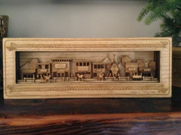 CompassArts's tweet image. Western town shadow box. Approximately 3.5" x 12". Signed and numbered, edition of 100.