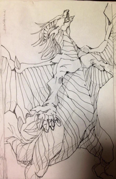 今日大学で描いてた落書きドラゴン。 