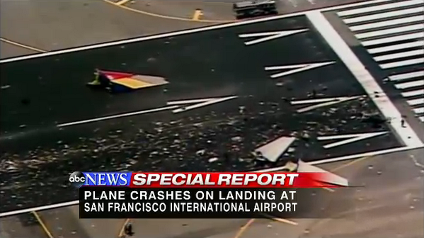 ABC's tweet photo. Story: Flight carrying 290 passengers and one infant crashes on runway at SFO http://t.co/WRENqUkd8V http://t.co/H4T88GKFSH