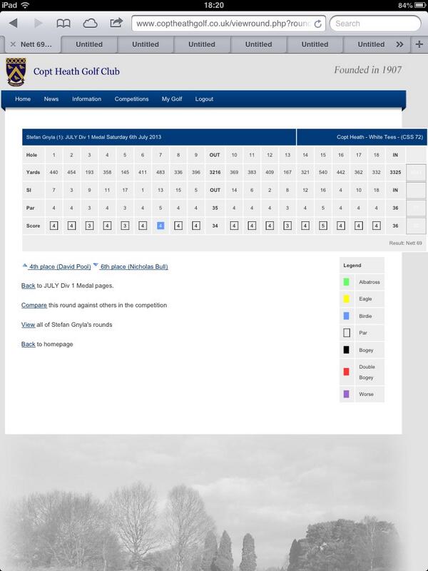 CoptHeathGC's tweet photo. Worth noting @stefangnyla 's round in the July Div. 1 Medal. A Gross 70 with no bogeys. Scorecard here - http://t.co/Uln9eM98be